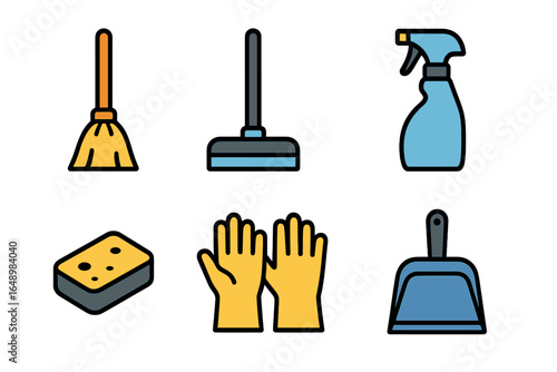 Cleaning tools arranged for efficient home maintenance and organization before a weekly cleaning session
