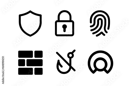 Collection of security icons representing safety, protection, and digital authentication methods