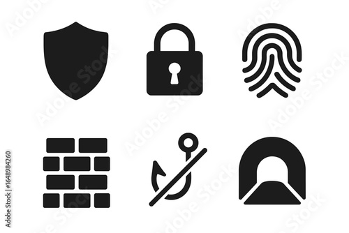Security symbols representing protection, authentication, and cybersecurity measures in digital environments and physical spaces