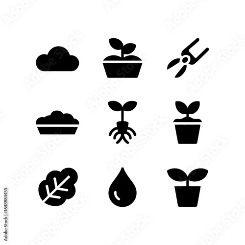Gardening icons silhouette collection isolated on white background