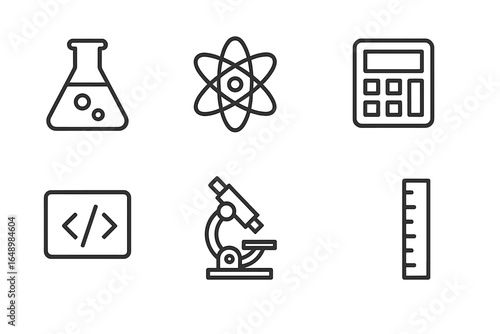 Scientific tools and symbols represented in simple line icons for educational and academic themes