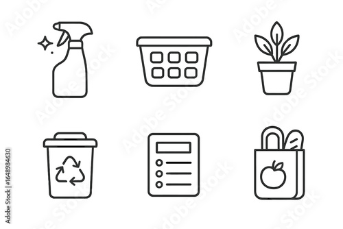 Cleaning supplies and organizational tools displayed for eco-friendly home maintenance activities