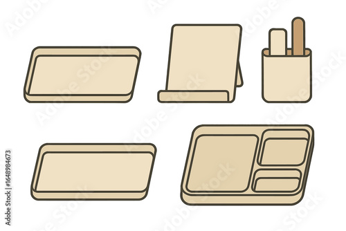 Various tray and holder designs suitable for different dining or serving situations in minimalistic style