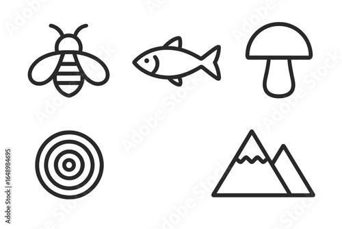 Icons representing nature, recreation, and wildlife themes displayed together on a simple background for educational purposes