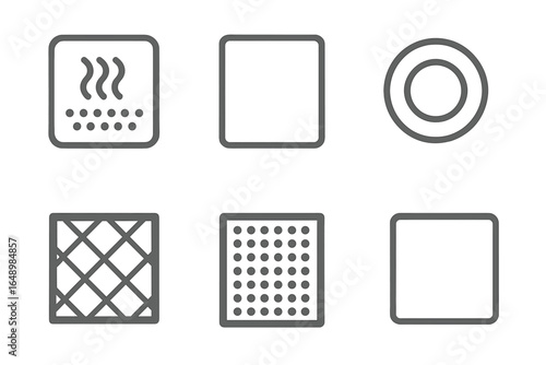 Symbols representing various surface textures in a minimalist design showcasing diverse tactile qualities and patterns in gray tones