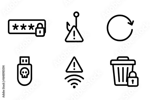 Security symbols highlighting risks and preventive measures in digital technology and data protection
