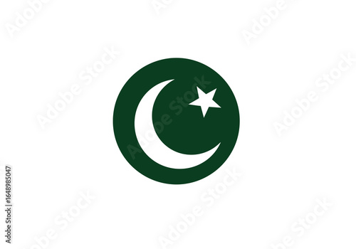 Green Circle with Crescent Moon and Star Symbol.