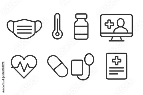 Health and wellness icons representing various medical concepts in a modern design style