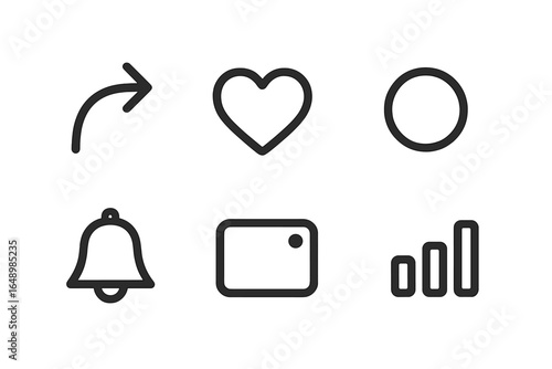 Various simple icons representing actions and notifications on a digital interface