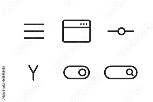 Various vector icons representing user interface elements such as menus, sliders, and toggles for web design tools
