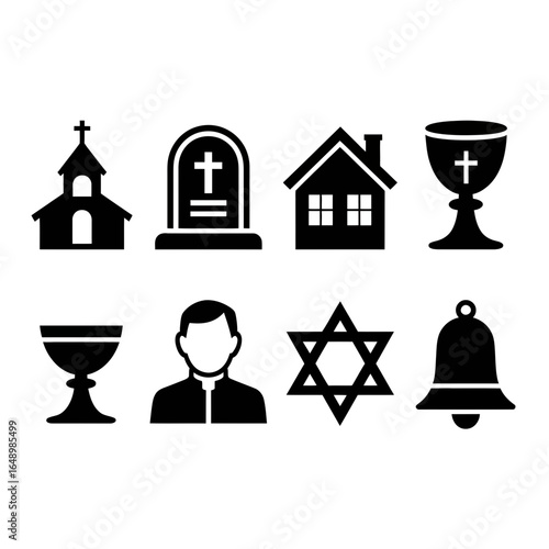 Collection of religious and spiritual symbols silhouette isolated on white background