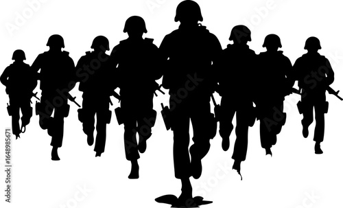  American Army, Military,  Running Soldier Silhouettes with Weapons" 