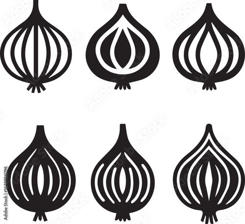 red onion silhouette vector set, black set of garlic bulbs isolated