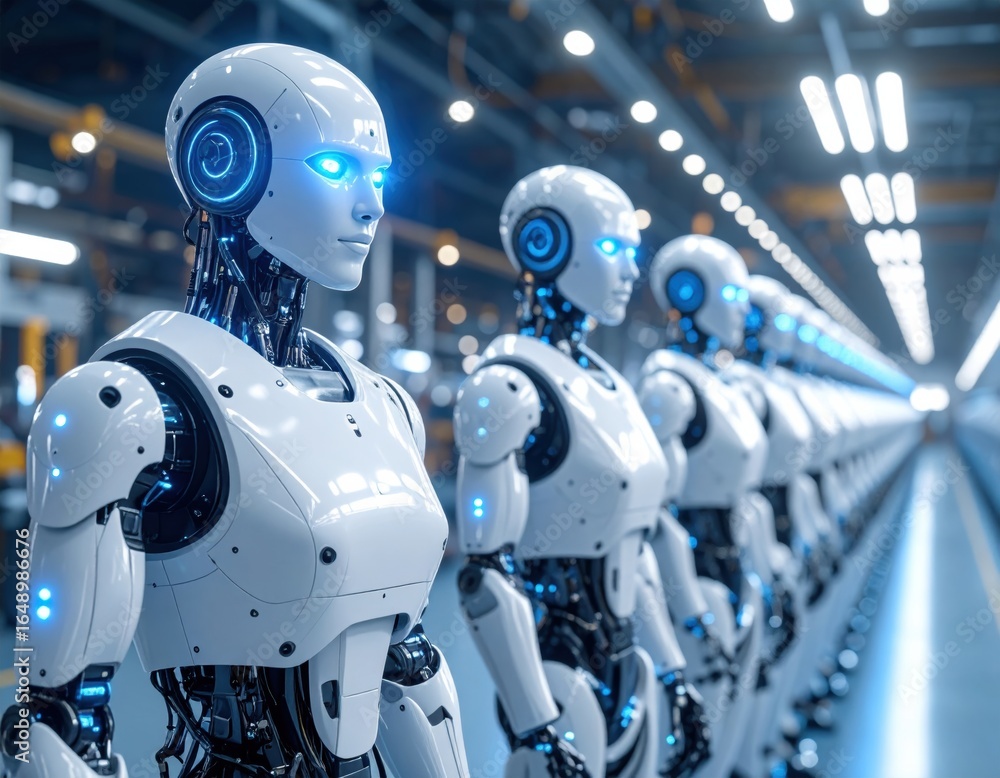 Fototapeta premium 自動化された製造ラインで作業するロボット