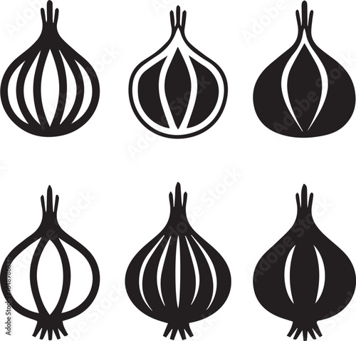red onion silhouette vector set, black set of garlic bulbs isolated