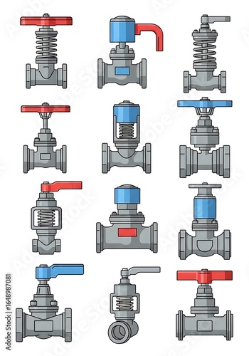 Various Types of Industrial Valves and Piping Illustrations