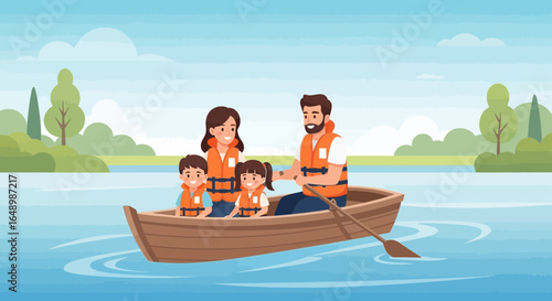 Happy Family Enjoying a Peaceful Boat Ride On a Calm Lake Together