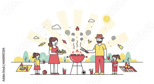 Happy Family Enjoying Outdoor Barbecue In Summer For A Memorable Picnic