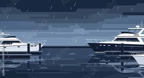 Gloomy Day At The Marina With Luxury Yachts Under The Rainy Skies