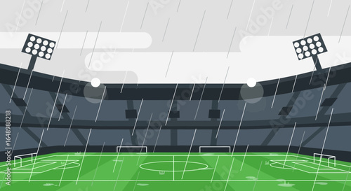 Gloomy Day At The Stadium Depicts A Soggy Field Under Heavy Rain