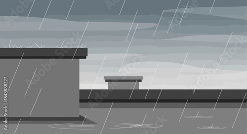 Gloomy Day Over City Buildings on a Rainy Day in a Gray Color Tone