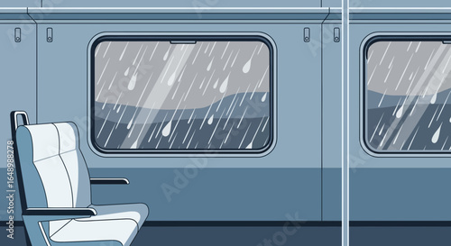 Gloomy Day Traveling by Train with Window Raindrops Background Graphic