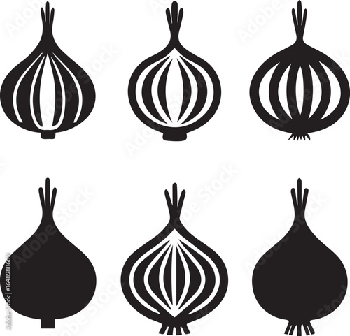 red onion silhouette vector set, black set of garlic bulbs isolated