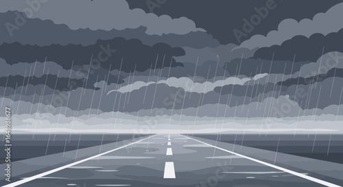 Gloomy Weather on the Open Road Awaits Travelers in This Stunning Vector Illustration