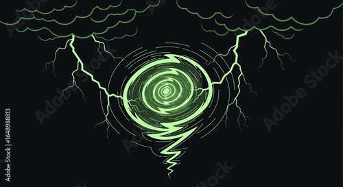 Glow Tornado With Dramatic Clouds And Lightning Bolts Vector Illustration