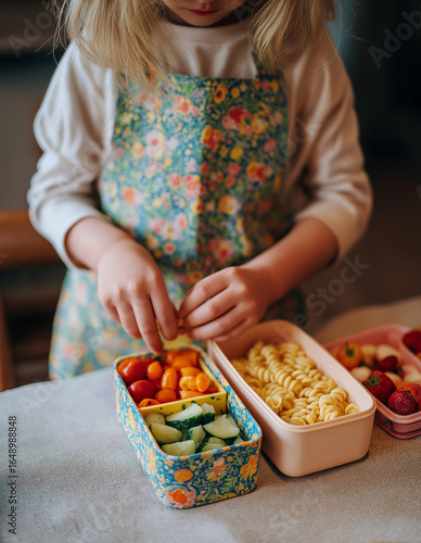 little girl holding a lunch box 