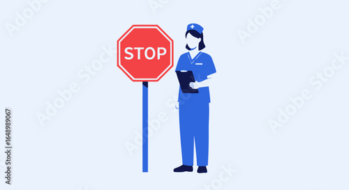 Healthcare Professional Holding A Sign In A Prevention Campaign Illustration