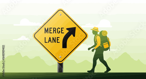 Hiker Adventures In New Directions Represented By The Merge Lane Symbol
