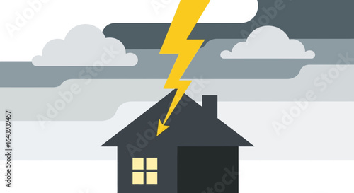 Graphic Home Under Intense Lightning Strike During Stormy Weather Illustration
