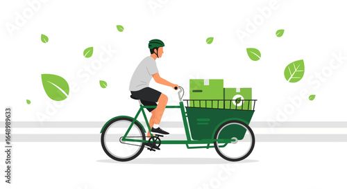 Green Delivery Bicycle With Leaf Accents Represents Eco Friendly Transportation