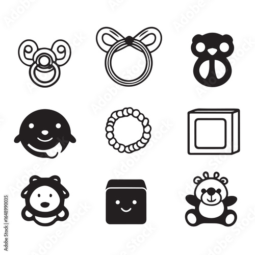Vector art of collection of baby related icons and toys isolated on white background