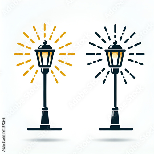 Street lamp illustration showing daytime and nighttime lighting styles side-by-side