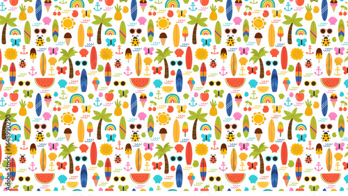 Summer themed pattern with beach and food icons