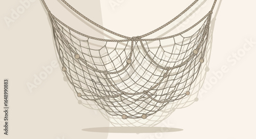 Hanging Fishing Net Illustration In Minimalist Style For Nautical Theme Design
