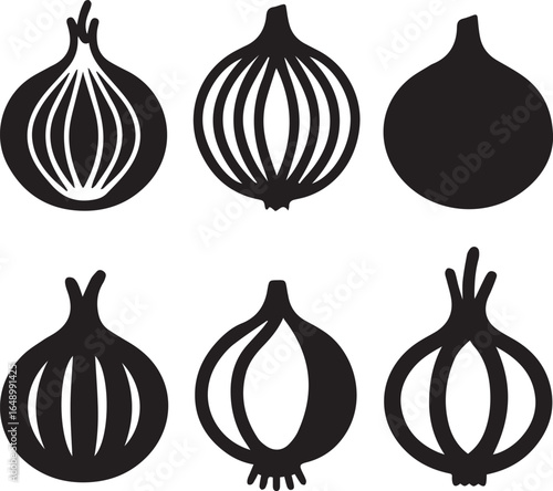 red onion silhouette vector set, black set of garlic bulbs isolated
