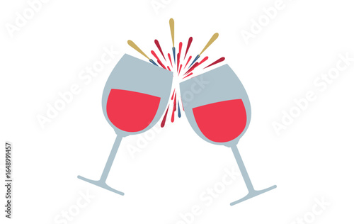 Clinking Wine Glasses with Celebration Fireworks.