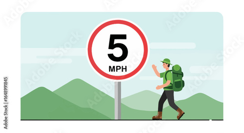 Hiking Speed Limit Concept Illustrates Pace Control And Trail Regulations