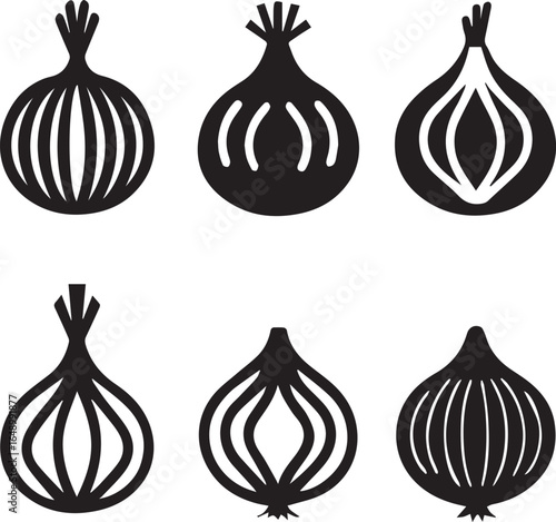 red onion silhouette vector set, black set of garlic bulbs isolated