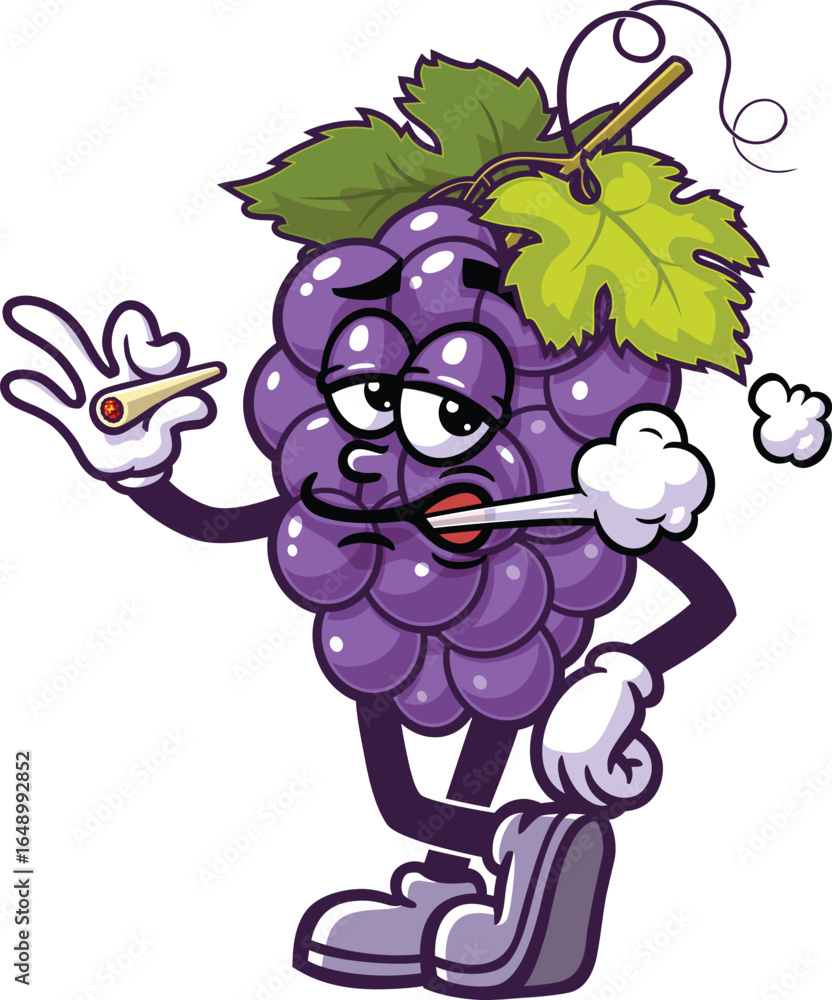 Obraz premium Cartoon mascot of grapes is smoking