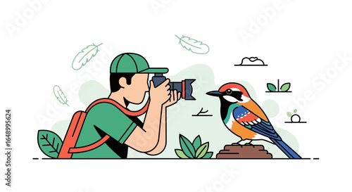 Illustrative Representation Of A Photographer Capturing A Vibrant Bird In Nature Setting