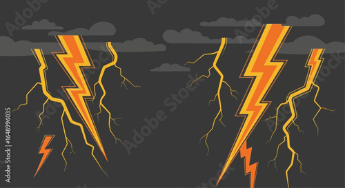 Illustrated Lightning Strikes Against Dark Sky Depicting Stormy Weather Pattern