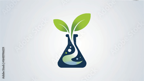 Green Leaves Growing From Laboratory Flask Logo science experiment