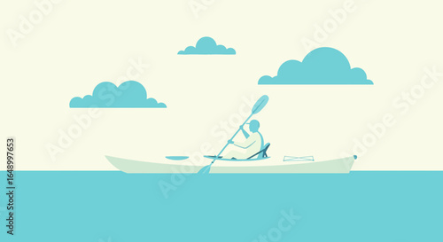Kayaking Adventure On Calm Waters Under A Cloudy Sky For Relaxing Moments