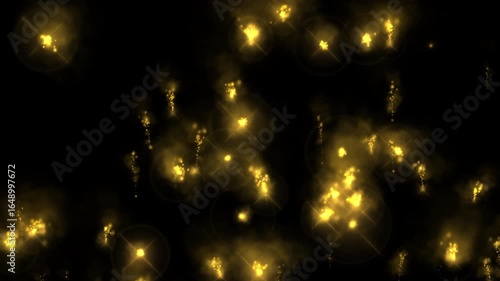 4k particles abstract yellow golden on black background with alpha channel
