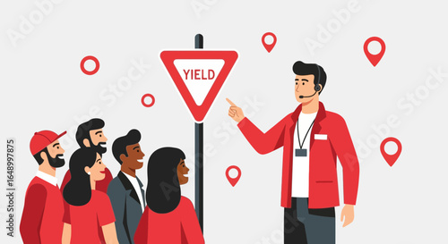 Knowledgeable Tour Guide Explaining Yield Strategies And Location To A Diverse Group