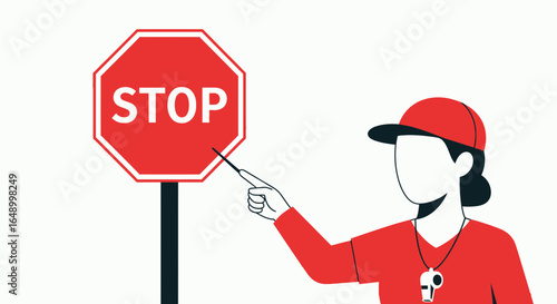 Illustration Of A Woman Explaining The Meaning Of A Stop Road Sign